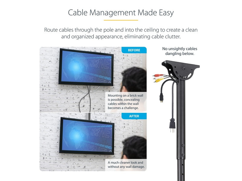 TV Ceiling Mount - Full-Motion Universal Hanging Single Screen Mount with Adjustable Telescopic Pole - Tilt / Swivel - VESA Bracket for 32”-75" Displays