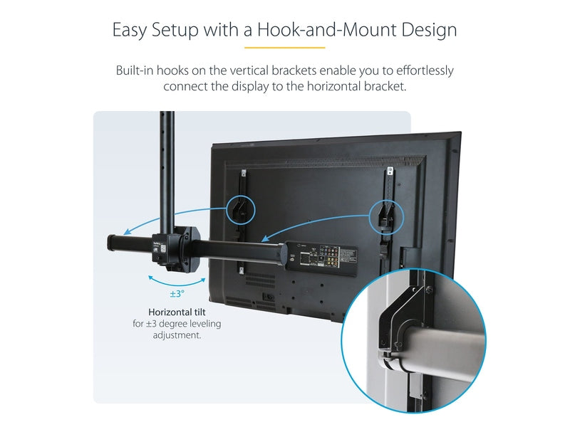 TV Ceiling Mount - Full-Motion Universal Hanging Single Screen Mount with Adjustable Telescopic Pole - Tilt / Swivel - VESA Bracket for 32”-75" Displays