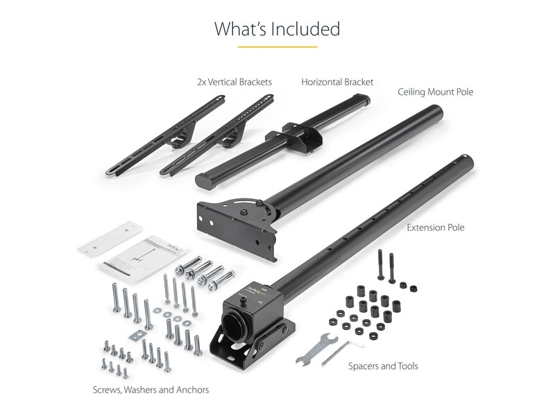 TV Ceiling Mount - Full-Motion Universal Hanging Single Screen Mount with Adjustable Telescopic Pole - Tilt / Swivel - VESA Bracket for 32”-75" Displays
