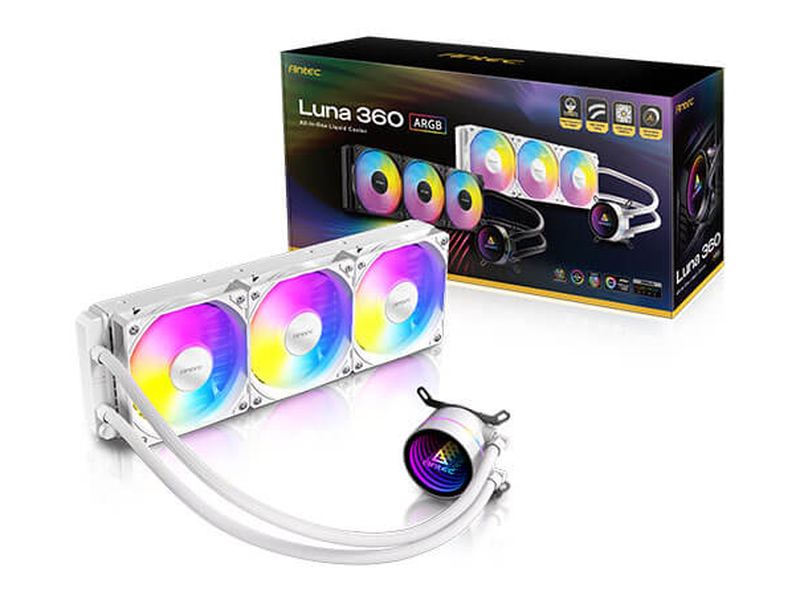 Antec Luna 360 ARGB White, 360mm AIO, 3x120mm ARGB PWM Fans, 800-1800RPM, 67.62CFM, Intel LGA1700 / 1851, AMD AM4 / AM5, 2Y Warranty