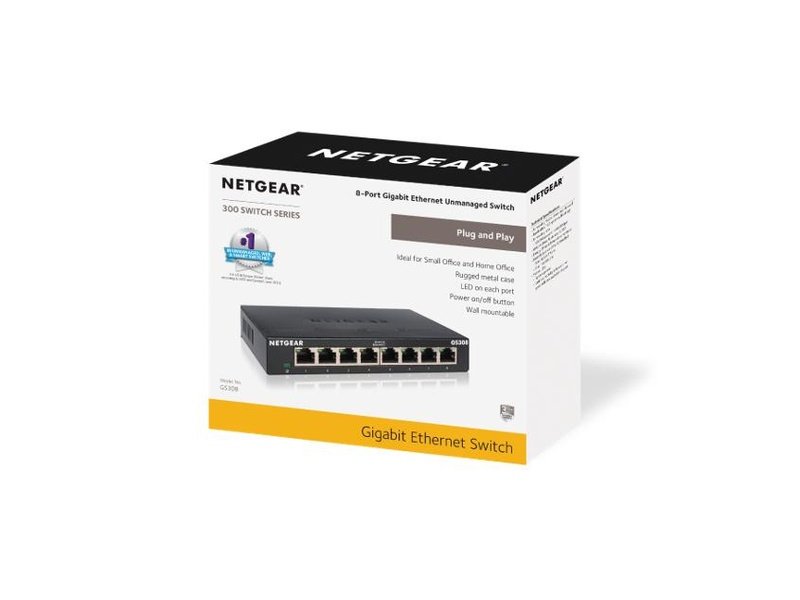 Netgear GS308-300AUS 8-Port Gigabit Ethernet SOHO Unmanaged Switch