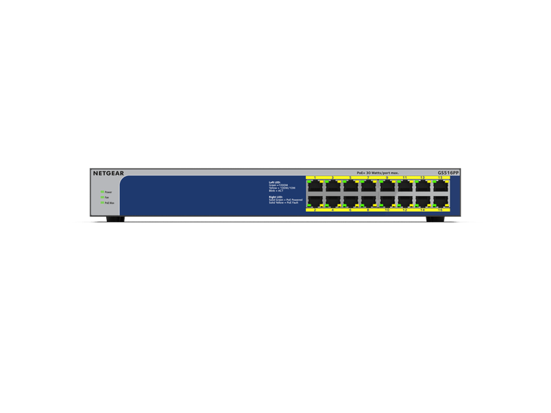 Netgear GS516PP 16-Port High-powered PoE+ Gigabit Unmanaged Switch with 260W