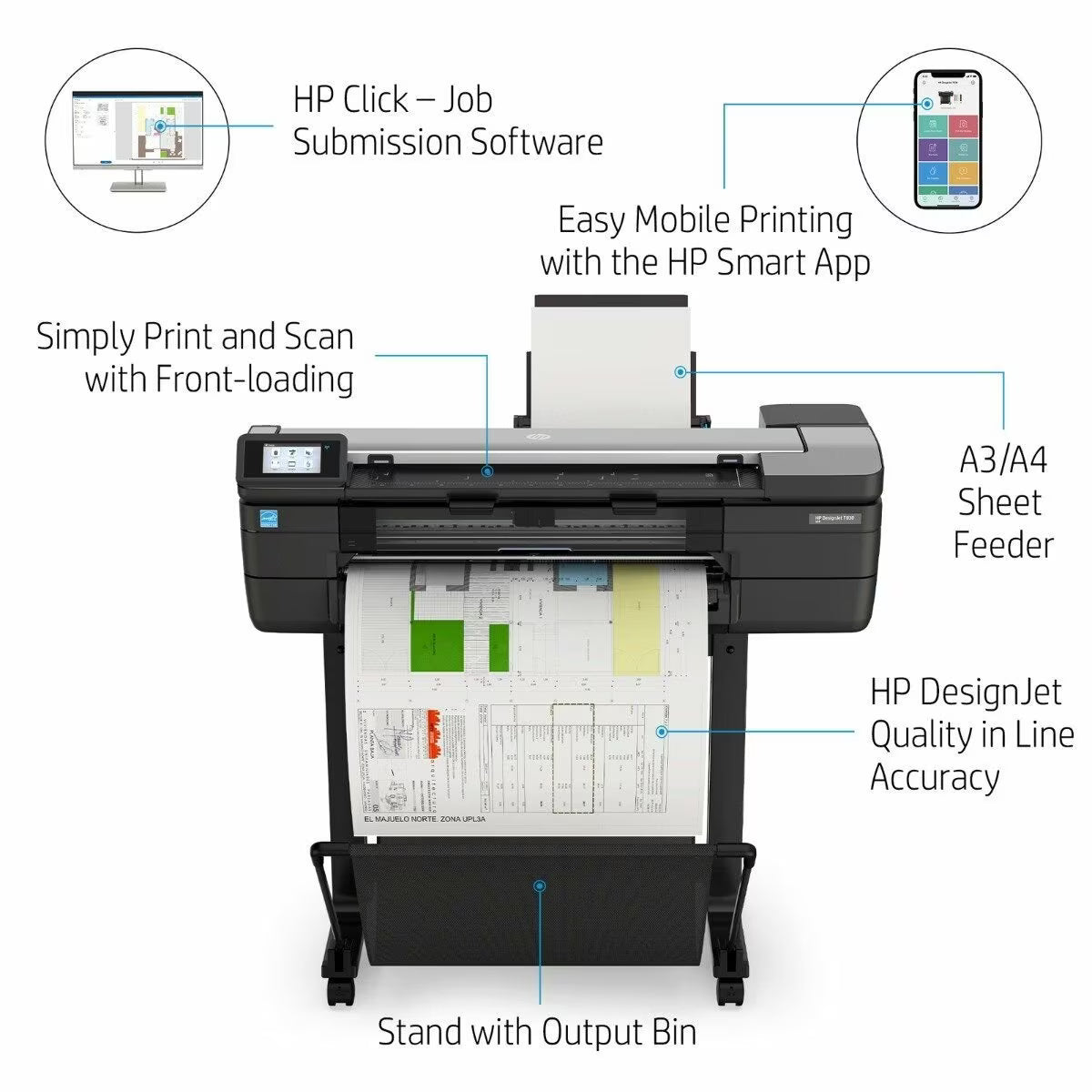 HP DesignJet T830 24" A1 Multifunction Large Format Printer with Scanner and Copier F9A28E