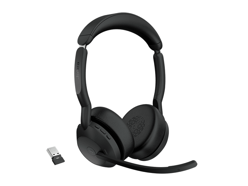 Jabra Evolve2 55 MS Stereo Wireless Bluetooth Headset USB Dongle with Charging Stand