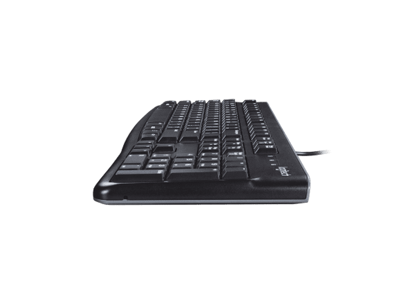 Logitech K120 Wired Keyboard Quiet typing Spill-resistant Durable keys Thin profile Curved space bar Adjustable tilt legs