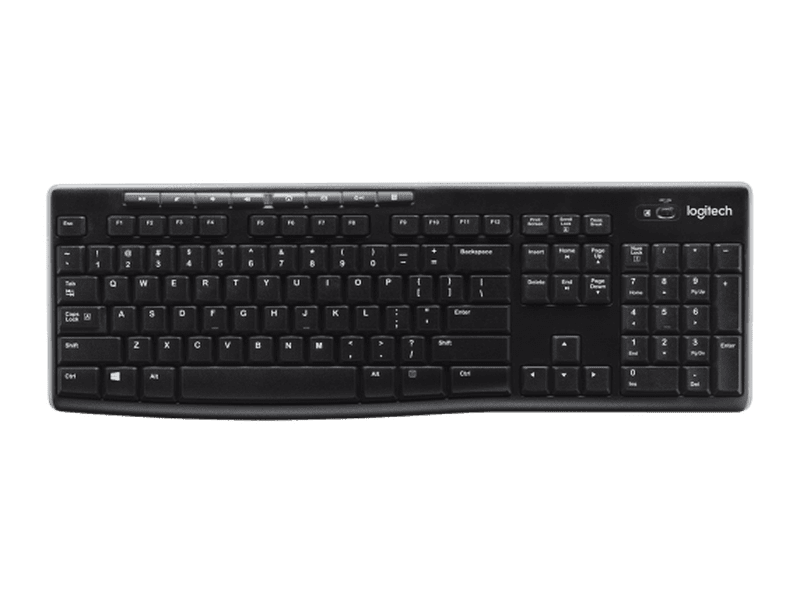 Logitech K270 2.4 GHz Wireless Full Size Keyboard 128-bit AES encryption 24-month battery life Spill resistant Durable UV-coated keys