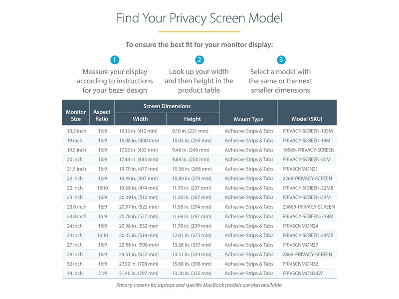 StarTech PRIVSCNMON24 Monitor Privacy Screen for 24" Display - Widescreen 16:9