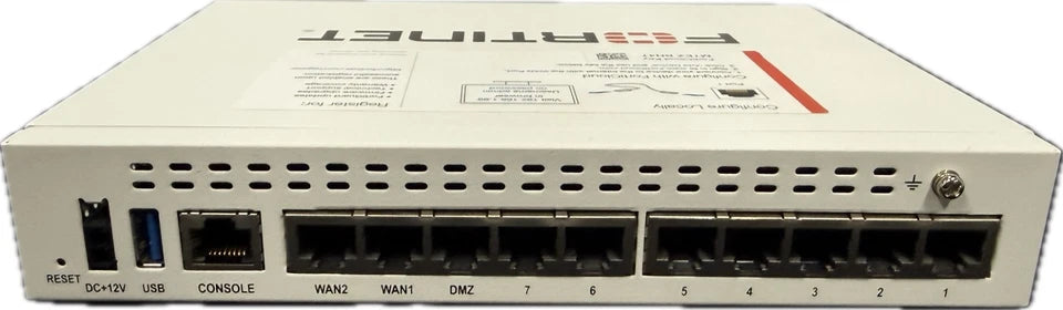 **Used/Refurbished** Fortinet FortiGate 60E 10 x GE RJ45 ports 7 x Internal Ports, 2 x WAN Ports, 1 x DMZ Ports