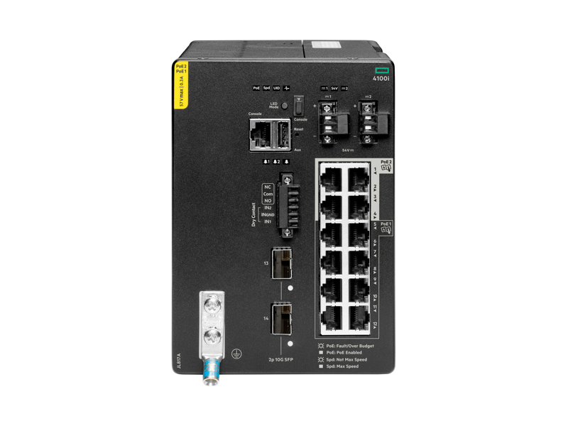 HPE Aruba Networking 4100I 12G CL4/6 POE 2SFP+ DIN Switch