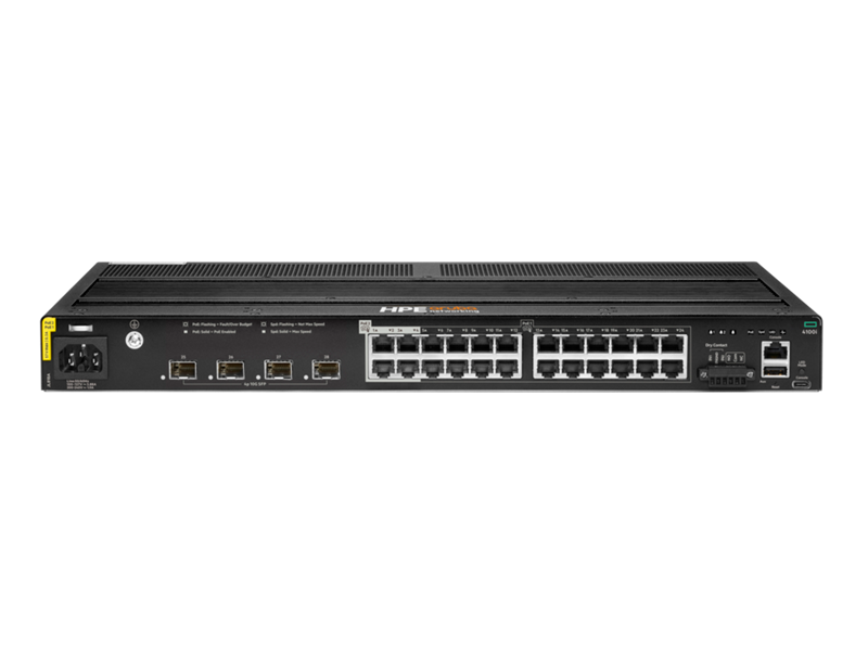 HPE Aruba Networking CX 4100i 24-Port Gigabit Managed PoE Switch 20x Class 4 PoE 4x Class 6 PoE 4x 10Gb SFP+ JL818A