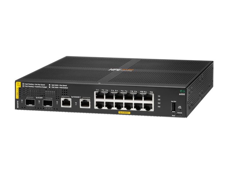 HPE Aruba Networking CX 6000 12-Port Gigabit Class 4 PoE Switch with 2 x 1G SFP Ports, 139W R8N89B
