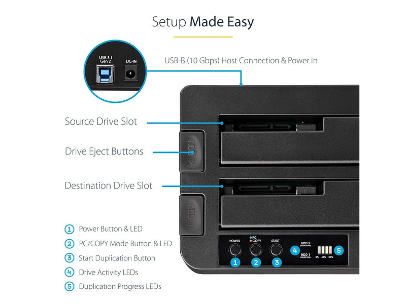 StarTech USB 3.1 10Gbps Duplicator Dock for 2.5" & 3.5" SATA SSD/HDDs