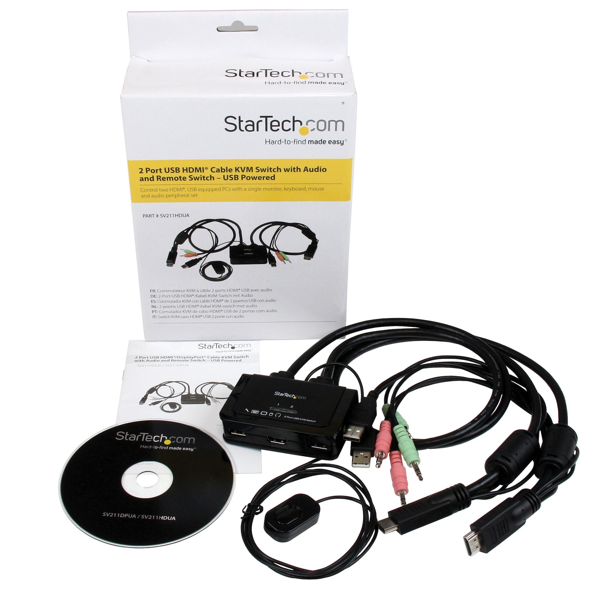 StarTech 2 Port Single HDMI KVM Switch, USB-A, Audio, Remote Switch, 2Yr