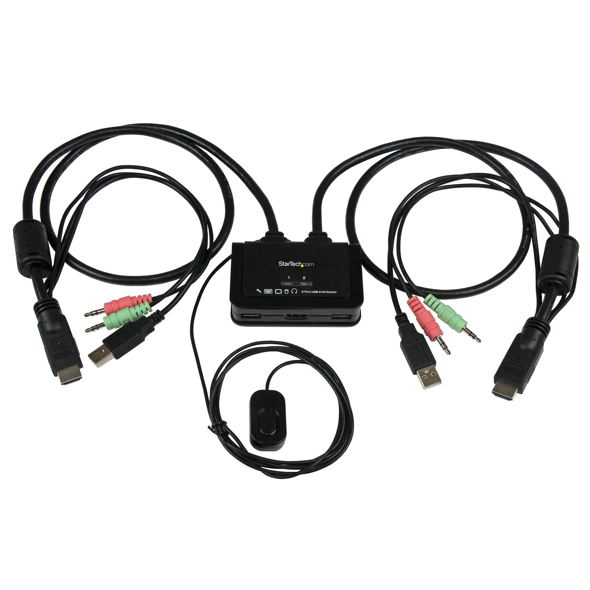 StarTech 2 Port Single HDMI KVM Switch, USB-A, Audio, Remote Switch, 2Yr