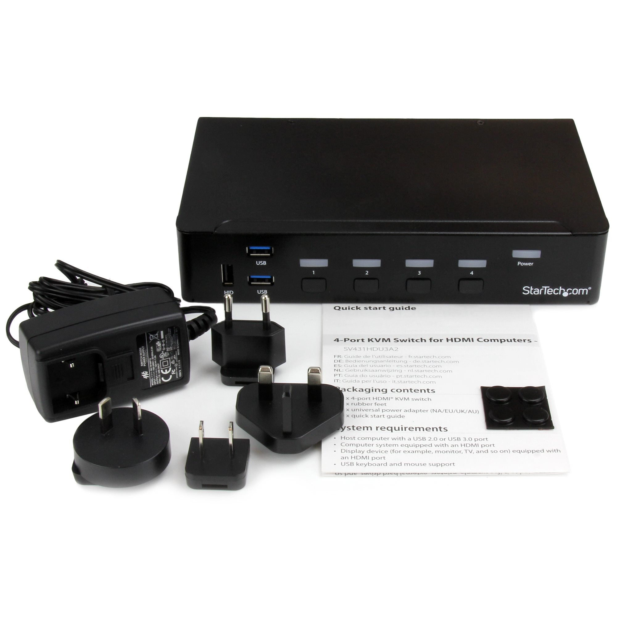 StarTech 4 Port Single HDMI KVM Switch, 1080P, Built-In USB 3.0 Hub, 2Yr