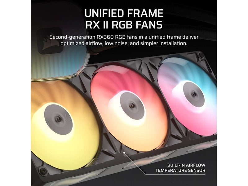 CORSAIR iCUE LINK TITAN II 360 RX RGB - Black, 360mm AIO, FlowDrive Gen 2, RX II Fan, RGB, Copper Coldplate, AM5/AM4, LGA1851/1700
