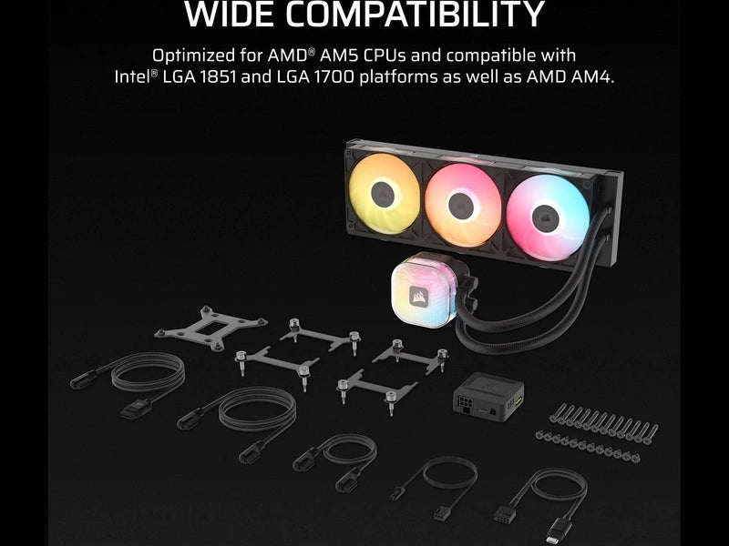 CORSAIR iCUE LINK TITAN II 360 RX RGB - Black, 360mm AIO, FlowDrive Gen 2, RX II Fan, RGB, Copper Coldplate, AM5/AM4, LGA1851/1700