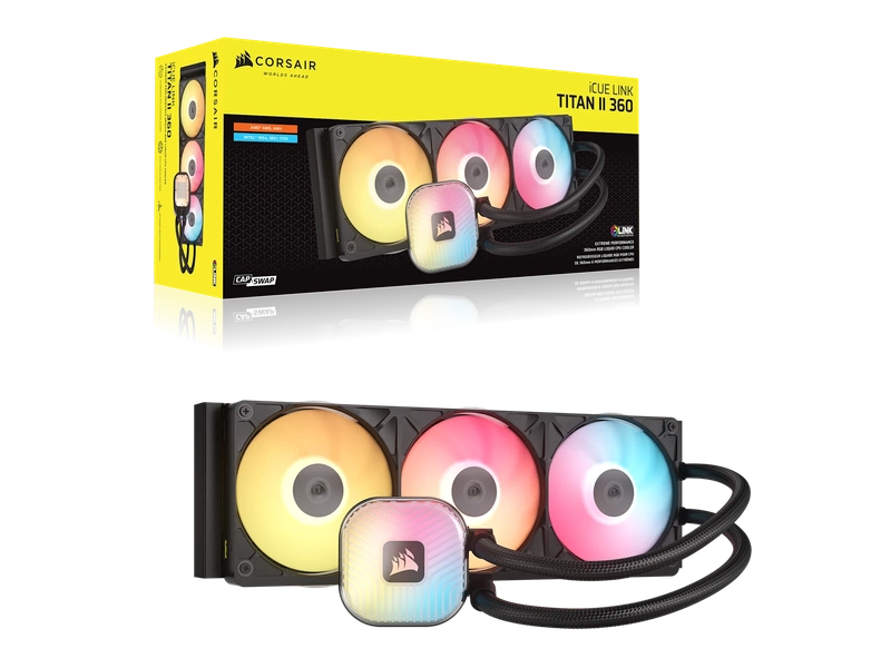 CORSAIR iCUE LINK TITAN II 360 RX RGB - Black, 360mm AIO, FlowDrive Gen 2, RX II Fan, RGB, Copper Coldplate, AM5/AM4, LGA1851/1700