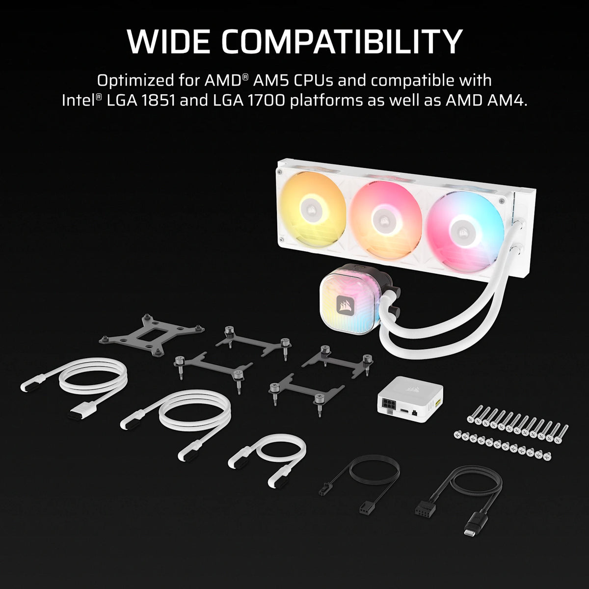 CORSAIR iCUE LINK TITAN II 360 RX RGB - White, 360mm AIO, FlowDrive Gen 2, RX II Fan, RGB, Copper Coldplate, AM5/AM4, LGA1851/1700