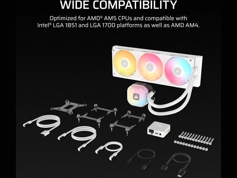 CORSAIR iCUE LINK TITAN II 360 RX RGB - White, 360mm AIO, FlowDrive Gen 2, RX II Fan, RGB, Copper Coldplate, AM5/AM4, LGA1851/1700