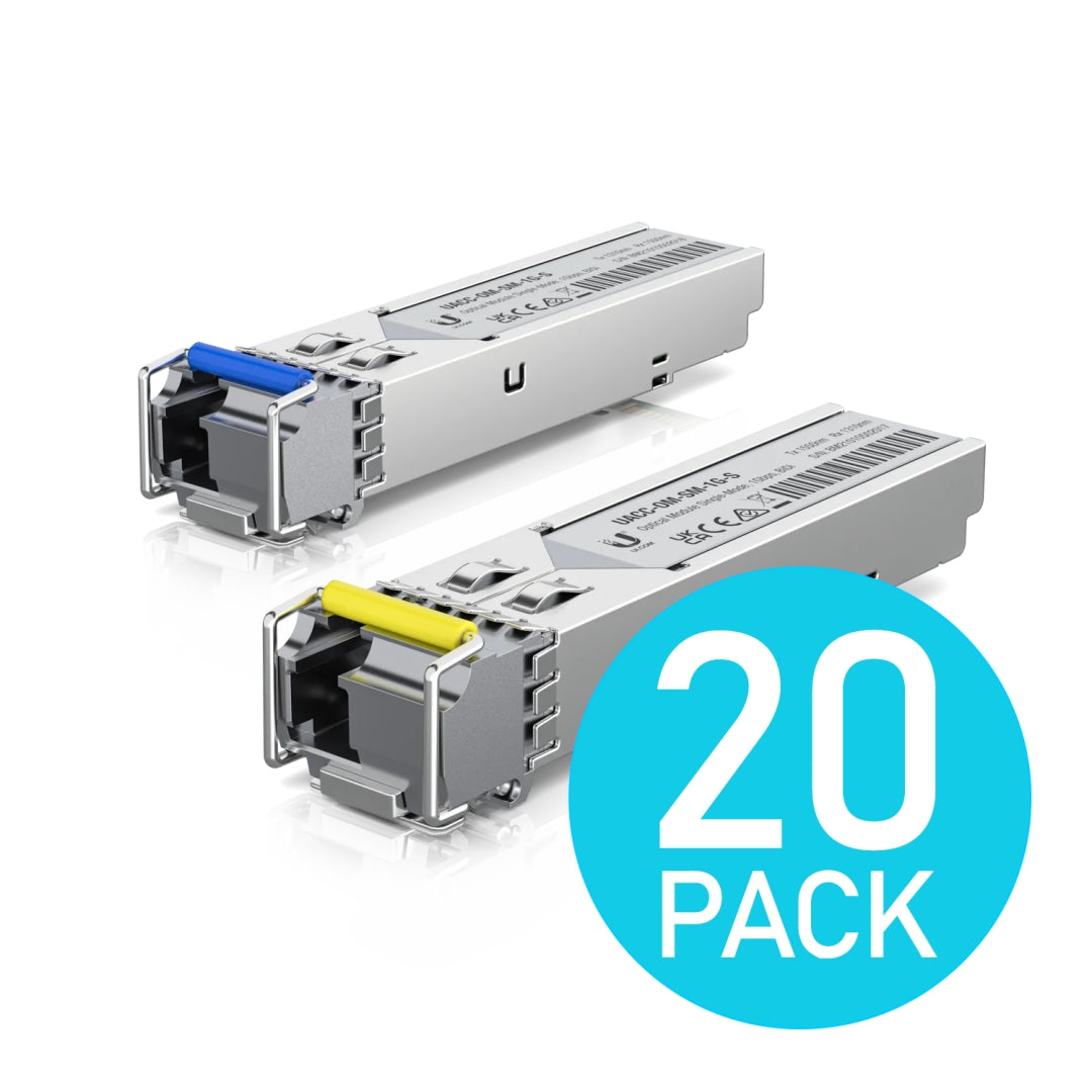 Ubiquiti UFiber1 Gbps Bidirectional Single-Mode SFP Module, 20-Pack, Up 3km Distance,Simplex LC Connector, Fiber Cable Not Include