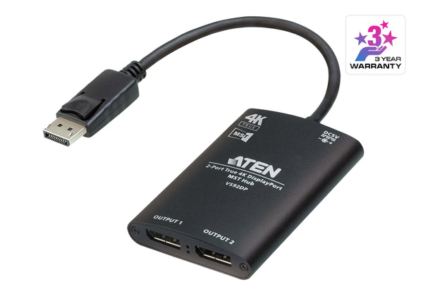 Aten VS92DP Video Splitter 2-Port True 4K resolution for dual output, up to 3840x2160@30 Hz