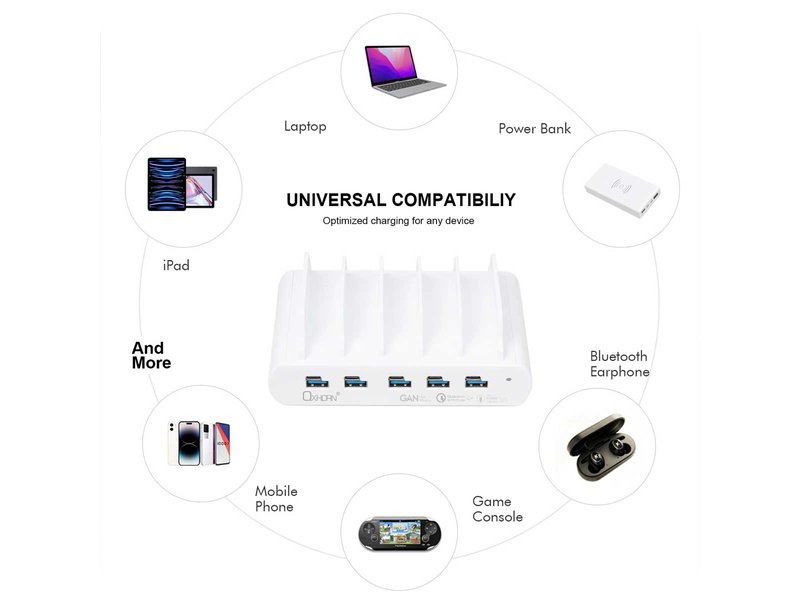 Oxhorn PD 150W 5 Port A+C Charging Dock with build-in rack
