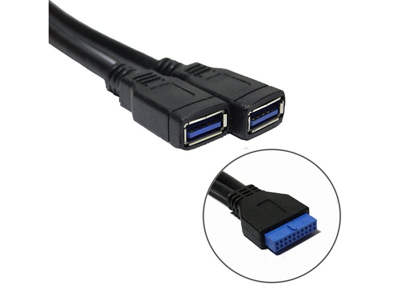 2 Port USB 3.0 Type A Female to 20 Pin Header Female Cable