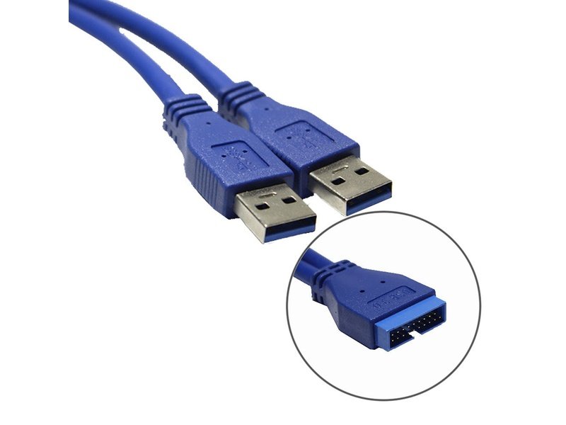 2 Port USB 3.0 Type A Male to 20 Pin Header Male Cable
