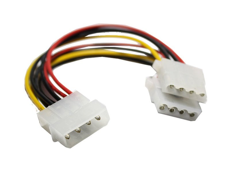 Molex 4 Pin M to 2x Molex 4 Pin F Cable 20cm