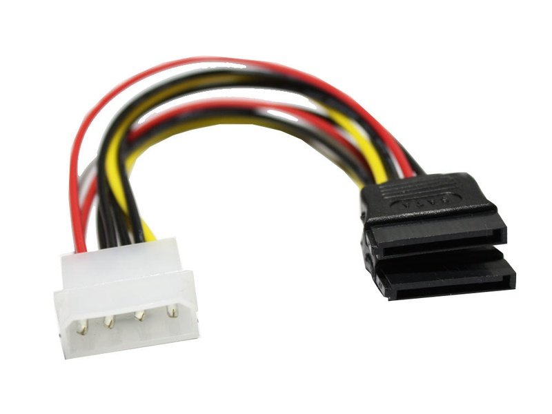 Molex 4 Pin Male to 2x SATA 15 Pin Female Cable 20cm