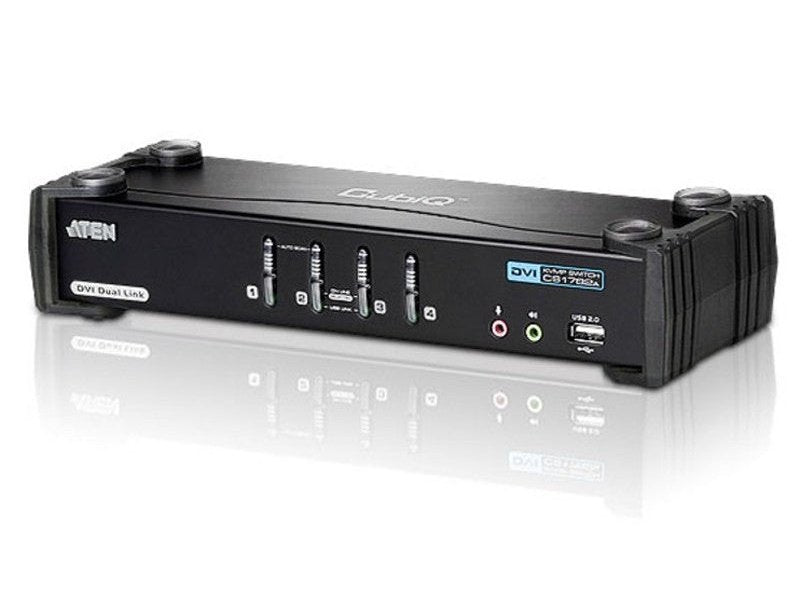 Aten 4 Port USB Dual-Link DVI KVMP Switch with 7.1 Audio and USB 2.0 Hub - Cables Included