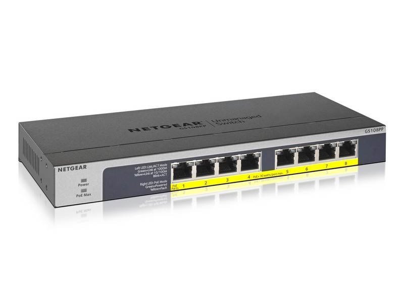 Netgear GS108PP ProSafe 8 port Gigabit Ethernet Unmanaged Switch, PoE/PoE+